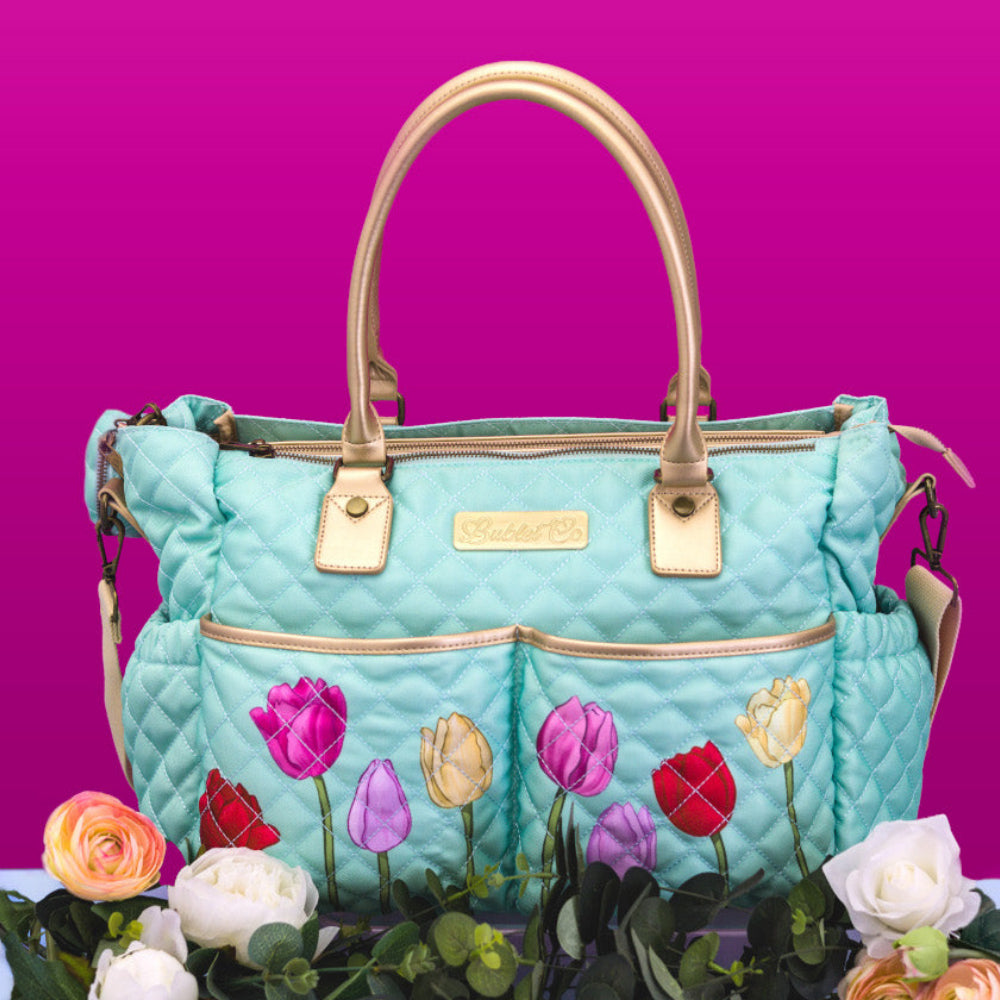 郁金香花绗缝婴儿尿布手提袋