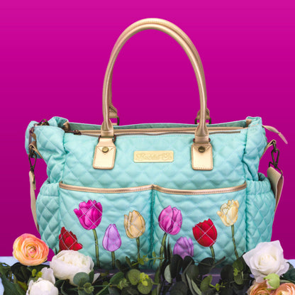 郁金香花绗缝婴儿尿布手提袋